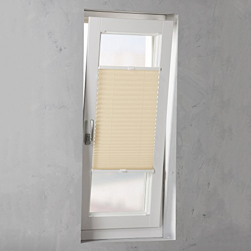 Easy-Shadow - Hochwertiges Plissee verspannt Faltstore in der Farbe beige / Breite 37 cm x Höhe 70 cm / 37x70 cm - Montage im Rahmen in der Glasleiste / Maßanfertigung