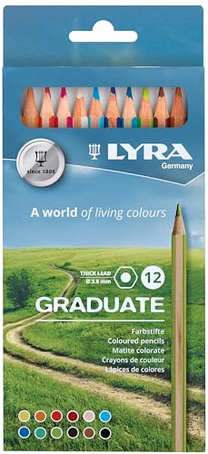LYRA Graduate Permanent Buntstifte Kartonetui 12 Stk. | Fine Art, sechskant, Buntstifte, Mine 3,8mm, sortierte Farben