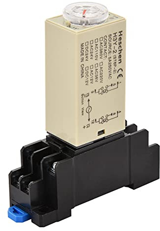 Heschen Relé de retardo de temporizador H3Y-2 12 V CC 0-10 minutos 250 V CA 5 A terminal de 8 pines DPDT con base de enchufe de riel DIN DYF08 de 35 mm