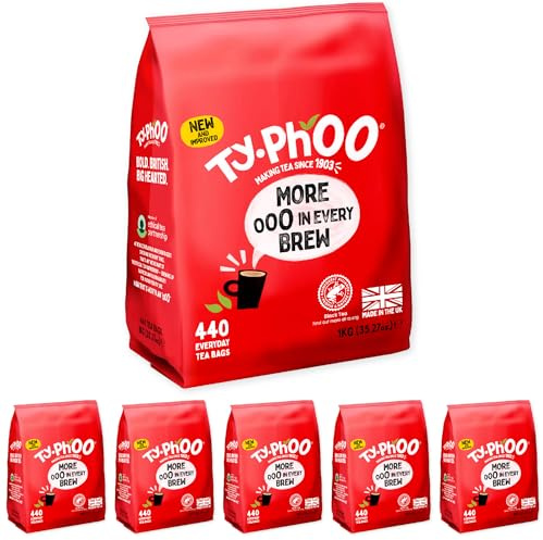 Typhoo Tea • 440 Black Tea Bags x 6 (Multipack) • Refreshing Everyday Blend • Bold & Full-Flavoured • Vegetarian Friendly • Packed in the UK • Ethical Sourcing