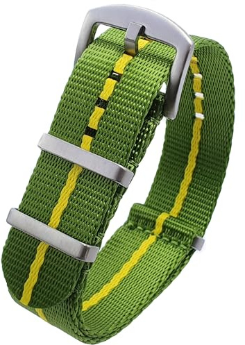Talk Time NATO Watch Strap Seat Belt Weave Nylon Green and Yellow (20mm)