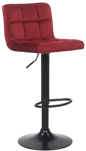 CLP Taburete De Cocina Feni En Terciopelo & Base De Metal Negro I Silla Alta De Bar Regulable En Altura & con Reposapiés, Color:Rojo
