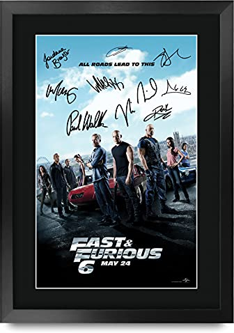 HWC Trading Poster mit Autogramm und Autogramm von FR A3 Fast & Furious 6 Vin Diesel, Paul Walker, Dwayne Johnson Gifts, für Film-Fans – A3 gerahmt
