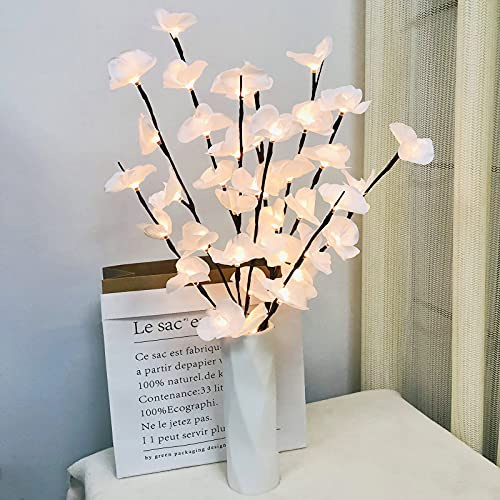 2 Pack Artificial Butterfly Orchid Flower Branch Lights,20LED 30INCH Tall Artifical Phalaenopsis Stem Twig Lamp for Home Kitchen Vase Art Decoration