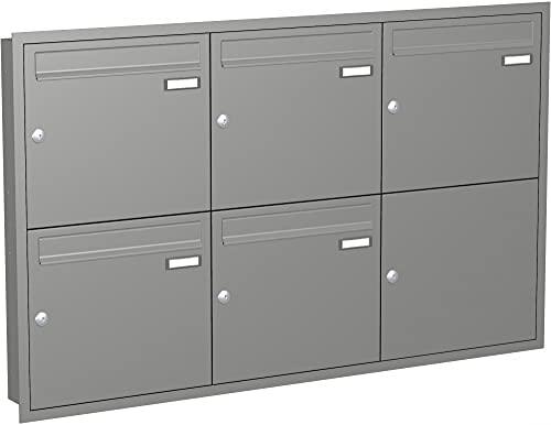 Briefkastenanlage Unterputz mit eckiger Verkleidung Modell U1 Farbe RAL 9007 Graualuminium, Größe mit 5 Briefkästen