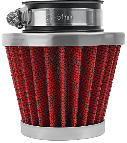 Road Passion Motorrad Luftfilter 1 x 42 mm Hochleistungs luftfilter 42 mm recycelbarer Clip doppellagiges Design aus Edelstahl und rotem Luftfilter