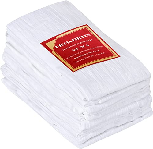 Utopia Kitchen Lot de 6 torchons de Cuisine en 100% Coton pour Le Nettoyage et Le séchage – Torchons de Cuisine très absorbants (71,1 x 71,1 cm), Blanc