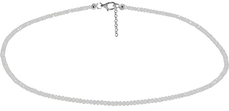 ELEDORO Grauer Mondstein Kette mit 925 Silberverschluss | Kleine deutsche Schmuckmarke ELEDORO: handgefertigte Grauer Mondstein-Kette, 48+5 cm, 3 mm, 925 Silber rhodiniert