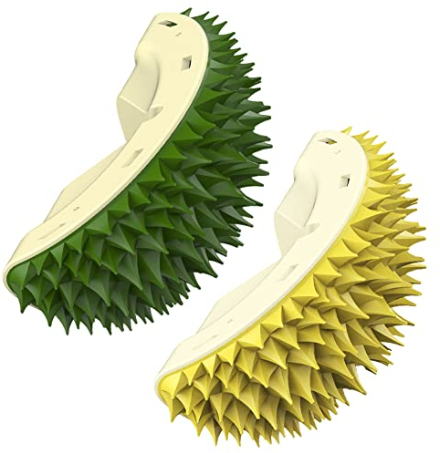 2 Stück Durian Katzen Bürsten, Cat Corner Self Massager Groomer Eck Kämme Durian Backenzähne langsam Essen Spielzeug Zähneknirschen, Kätzchen Selbst Pflege Massage Bürste Wand Ecke Bürste