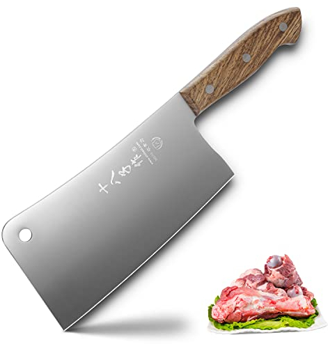 SHI BA ZI ZUO Coltello da macellaio mannaia per ossa resistente da 7 pollici in acciaio inossidabile, manico completo con manico