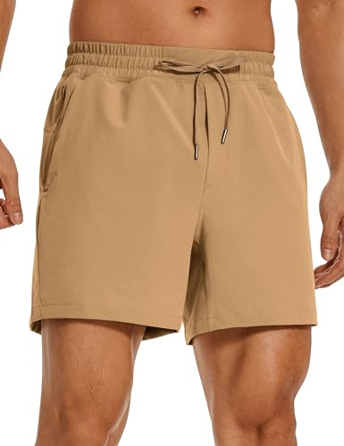 CRZ YOGA löparshorts för män – 12,7 cm elastisk midja gym lätt andningsbara sport atletiska shorts med fickor, Kaki sand, M