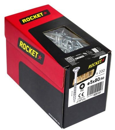 Vis à bois aggloméré Rocket acier zingué blanc tête fraisée empreinte PZ partiellement filetée 5x8050mm de 200 p