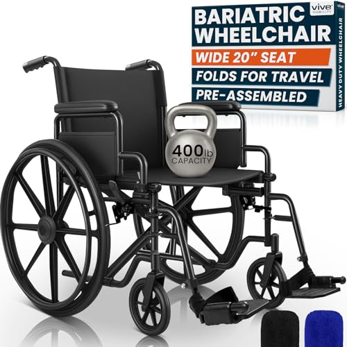 Vive Bariatric Wheelchair for Adults (Supports 400 lbs) - Foldable, Heavy Duty, Manual & Transport Wheel Chair - Portable Senior Drive Travel Scooter for Transfers - Wide 20 Seat