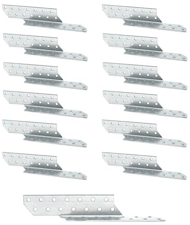 DOJA Barcelona | Connecteur Charpente Pack 12 | Ancrage Poutre Droite | 170x32x2mm | Acier Galvanisé | Pour Fixation Equerre, Support Poteau Bois, Chevron, Portique, Assemblage