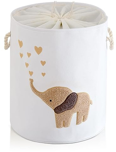 YFNHOME Fällbara tvättkorgar barnrum, 58 l, extra stor leksak, förvaring, tvättkorg, förvaringskorg barn med dragstängning, barnrum, dekoration, pojke, tvättpåse (brun elefant)