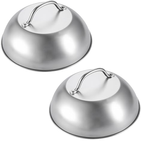 Natuce 2 Pcs Copertura per Hamburger, 22.6cm Coperchio Rotondo per Bistecca, Cloche Acciaio per Hamburger in Acciaio Inox, Campane per Hamburger, Cappe per Hamburger per Bistecca Cheeseburger Barbecue