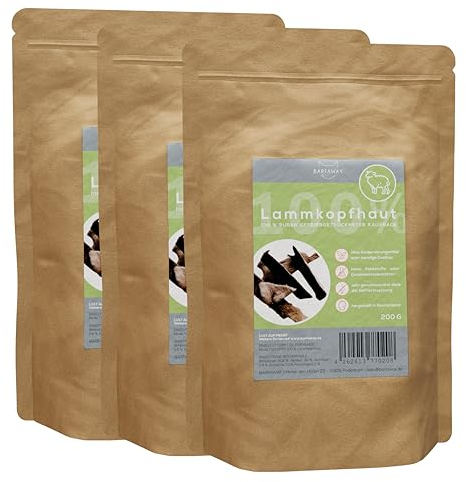 BARFAWAY Lammkopfhaut, gefriergetrockneter Kausnack mit Fell für Hunde, 100% natürlich ohne Zusätze, Deutsche Herstellung, geruchsneutral, 3er Pack (3 x 200 g)