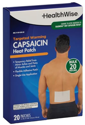 HealthWise Targeted Warming Capsaicin Heat Patch | Back & Large Areas | 20-Count | 5.25” x 7” | Topical Analgesic | Soothes Minor Aches and Pains