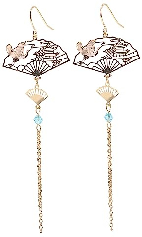 WRITWAA Pendientes De Abanico Estilo Chino Para Mujer Pendientes De Borlas Largos Colgantes Joyería De Gota Para Niñas Decoración Orejas Ocasiones Especiales