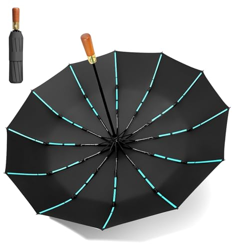 MidingChai Regenschirm Sturmfest Groß, Taschenschirm Automatik mit 12 Rippen, Umbrella Windproof XXL Groß Regenschirm für 2 Personen Damen & Herren, Ø 108 cm, Schwarz
