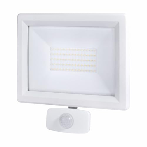 Projecteur LED Blanc 50W, 5500 lumens,IP65, 4000K Blanc-neutre, détecteur de mouvement 3 réglages, connecteur rapide, fixation orientable 3D - Tibelec