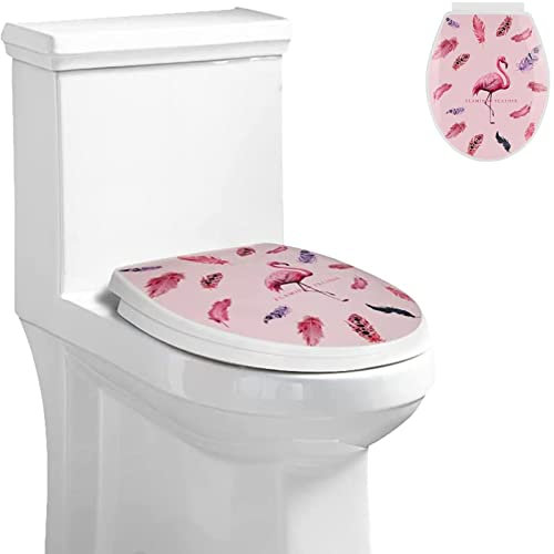Toilleten Sitz Oben befestigter Toilettendeckel in ovaler Form, weiß mit mehreren Mustern(Flamingo)