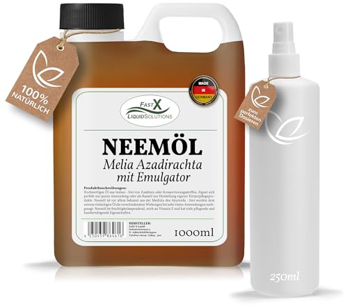 Neemöl Fertigmischung mit Emulgator 1 Liter + 250ml Spritzflasche | Natürlicher Pflanzenschutz, Pflanzenpflege