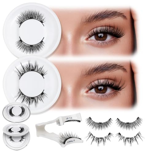 Cils Magnetique,Réutilisable Faux Cils Magnetique avec applicateur, pas besoin de colle Faux Cils Magnetique Naturel Facile à porter et à enlever, Livré avec un guide (Set-A)