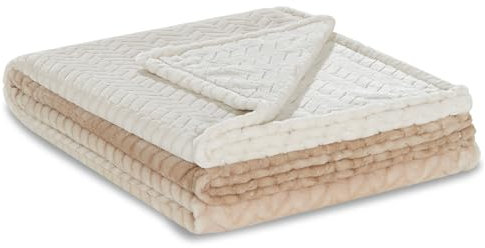 Como Kuscheldecke Creme-Beige im Zopfmuster, Fleecedecke, kuschelige Wohndecke, 100% Polyester, 280 GSM, gesäumte Einfassung 150 x 200 cm