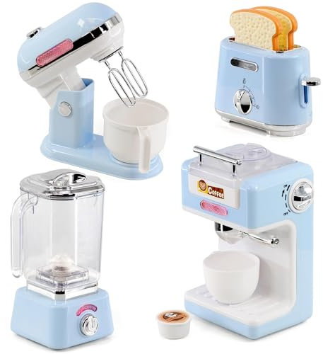 The Magic Toy Shop Toy Kitchen Accessories and Appliances For Children - Breakfast Set Toy Blender, Mixer, Toy Toaster, Toy Coffee Machine - Lights, Sounds - Kids Kitchen Set Play Kitchen Accessories