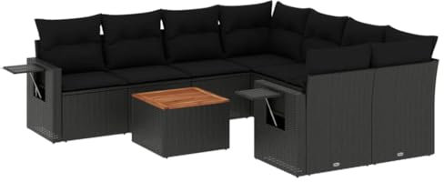 HETFTJN Mini Lounge Sofas & Couches Garden Sofas Lounge Sessel Outdoor - 9-TLG. Garten-Sofagarnitur mit Kissen Schwarz Poly Rattan für Schwimmbad Garten Balkon Terrasse