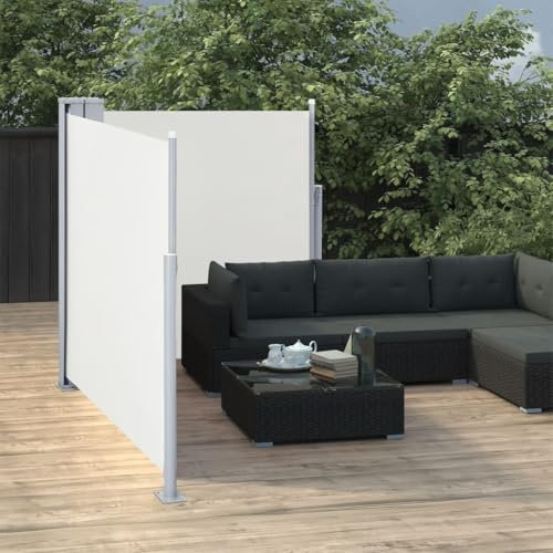 Annlera Tenda da sole laterale con funzione di avvolgimento automatico, divisoria per giardino, terrazza o balcone, per esterni, design semplice ed elegante, crema, 100 x (0-600) cm