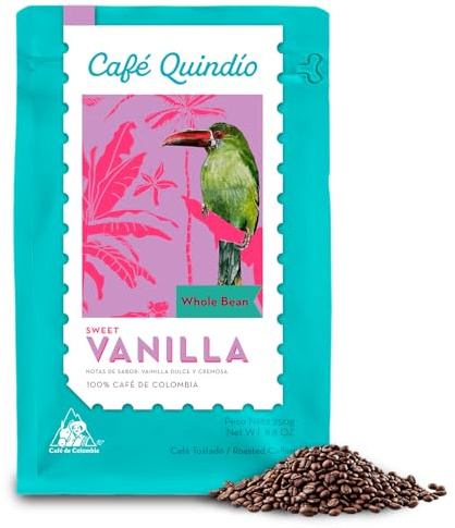 Café Quindío - Cafe De Especialidad En Grano, 100% Arábica Colombia | Tueste Medio, SCA 86, ideal para cafetera goteo, V60 o prensa francesa (250 g, Vanilla)