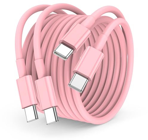 Cavo di ricarica da USB C a USB C, 2 m, 60 W, cavo di ricarica lunga e veloce per Apple iPhone 16 Pro/15 Pro Max, MacBook Pro 2021/2020, iPad Pro 12,9/11/Mini/Air 5/4, Samsung-rosa