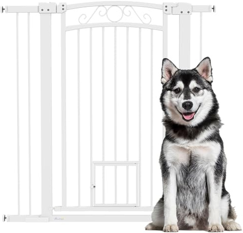 PawHut Barrera para Perros con Cierre Automático 76-104x106 cm Blanco