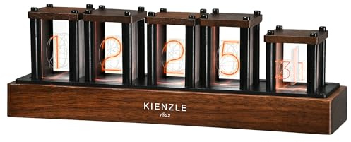 Kienzle LED-Nixie-Uhr mit RGB-Beleuchtung in 1.600 Farben, EchtHolz, 6 Anzeigemodi, vormontiert, USB-C