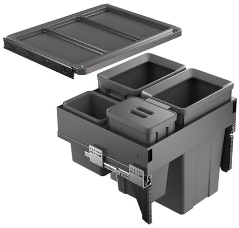 Cubo de Basura Bajo Fregadero 56L con Tapa, Cierre Suave y Base Fija, Se Adapta a Armarios Bajos de 24« de Ancho X 22» de Fondo