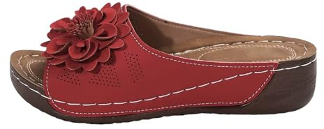 Pantoletter dam med fotsäng – läder, platåsandaler, pumps, peep toe, sommarskor, strandskor, tofflor, halkfria tofflor, sommar, tofflor, trädgårdsskor, damskor fritidssandaler, röd, 38 EU