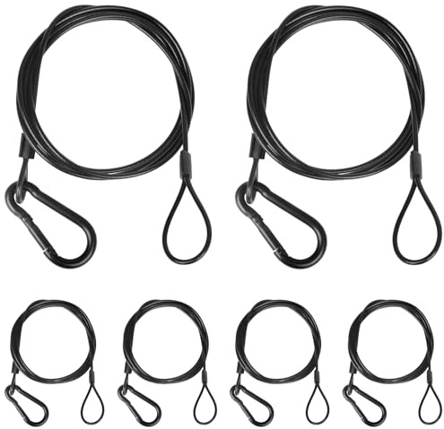 jindaaudio Säkerhetskabel för belysning med öglor (6-pack), 25 kg laststeg, ljus, säkerhetskabel, svart säkerhetskedja som hänger på fackverk, rostfritt stålband (diameter 2 mm/0,08 tum, längd 100 cm