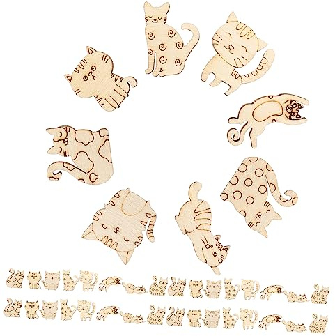 FUNNETOYU 100stücke Unvollendete Katzenförmige Holzplättchen Katzen-holzplättchen Diy-holz-katzenschnitte