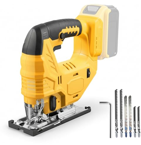 Cordless Jig Saw Compatible with Dewalt 20V Battery, Brushless Jig Saw with 6pcs Blades, 4 Orbital Sets for Wood, Plastic and Metal Cutting (Tool Only, No Battery)