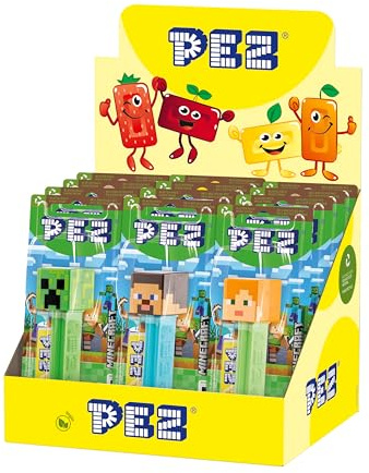 PEZ - PEZ Boîte Présentoir de 12 Blisters (1 distributeur + 1 recharge de bonbons) MineCraft