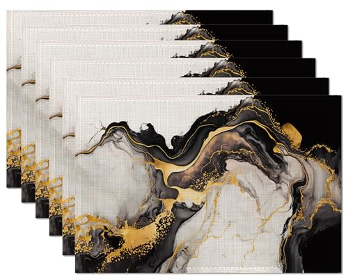 Black White Marble Placemats Set of 6,Table Mats Non-Slip Heat Resistant Washable Placemat for Party Kitchen Dining Table Decoration Indoor Outdoor