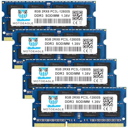 32GB DDR3 RAM 32GB Kit (4x8GB) DDR3/DDR3L 1600MHz PC3-12800 /PC3L-12800S CL11 1.35V/1.5V 2Rx8 SODIMM 204 Pin Unbuffered Non ECC Laptop Memory Upgrade