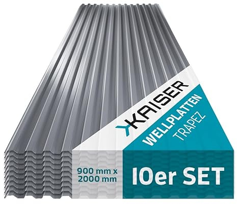 KAISER plastic® Wellplatten Grau | Wellplatten Dach, Welldach Kunststoff | Dachplatten wetterfest | Überdachung | Trapez 76/18 – 90 x 200 cm | 10 Stk.