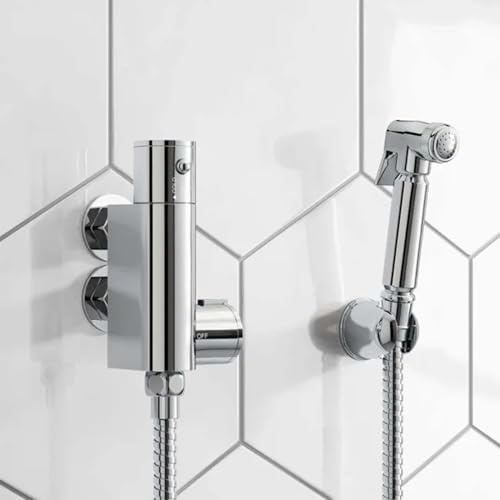 Thermostatic Douche Spray Kit – Brass Handheld Bidet Set with Mixer Valve | Chrome & Matte Black Finish | Anti-Leak, Safe Temperature Control, Modern Bathroom Design (Chrome)