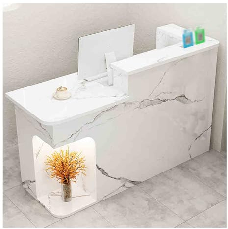 Moderne Empfangstheke mit abschließbarer Schublade - Eleganter Kassenpult für Bekleidungsgeschäfte, Schönheitssalons & mehr - Weißes Marmor-Finish 80 cm