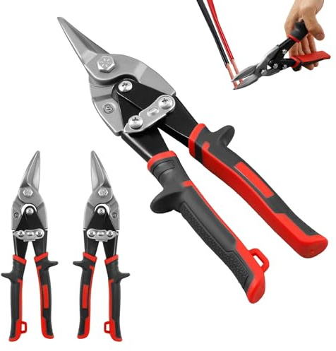 3 Pcs Blechschere 10''/250mm Gerade/Linke/Rechte Klinge Ultra Stark Hebel-Blechschere Gerade Blechschere Durchlaufblechschere Schnitt Metallschere Blech Schneiden Cr-V Stahlblechschere