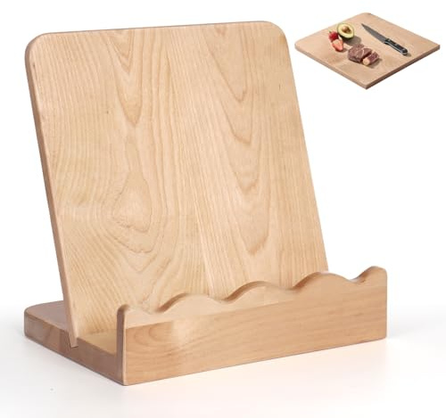 Scalloped Wooden Cookbook Stand with Removable Cutting Board for Kitchen