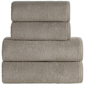 Roominess Handtuch-Set Baumwolle 4-teilig Beige – 50x100 & 70x140 cm – Badehandtücher, Handtücher Set & Duschtuch mit Aufhänger – saugfähig, pflegeleicht, Hotelqualität für Sauna, Hotel & Airbnb